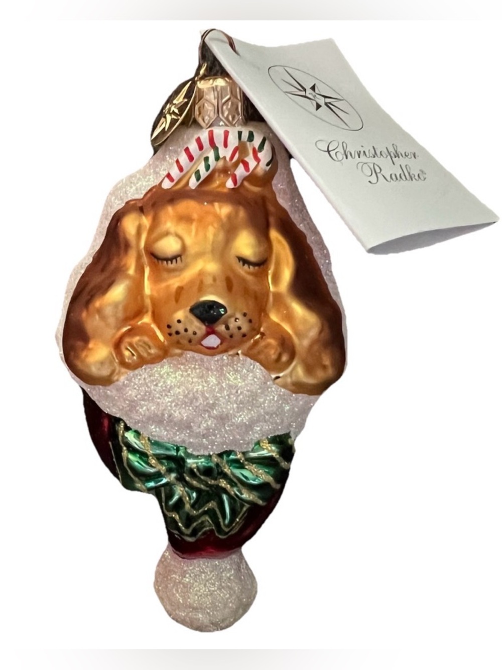 Vtg 2000 Christopher Radko Snuggle Pup Glass Christmas Ornament Collectible